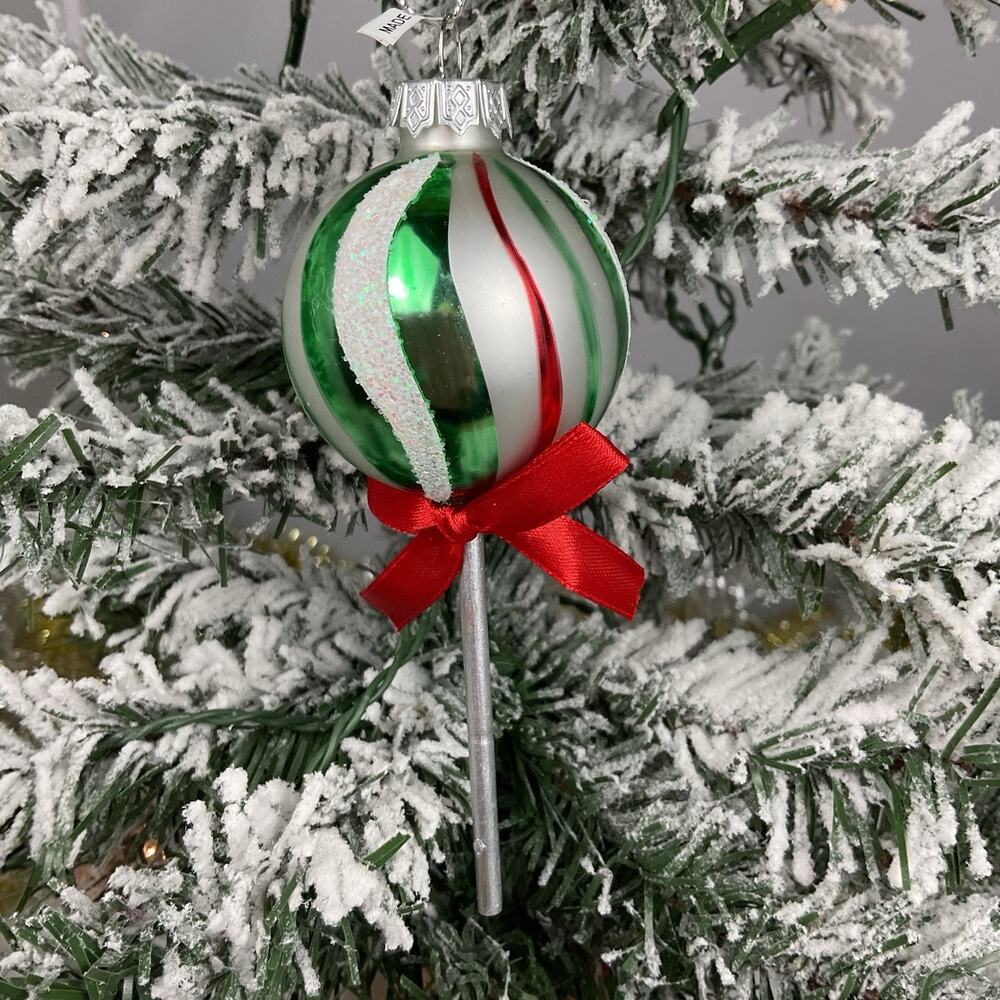 Christmas Tree Ornament-Green and Red Sparkling Lollipop-The Bridge Collection